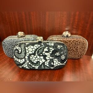 Chic Lace Clutch Trio - Black, Gray, and Brown